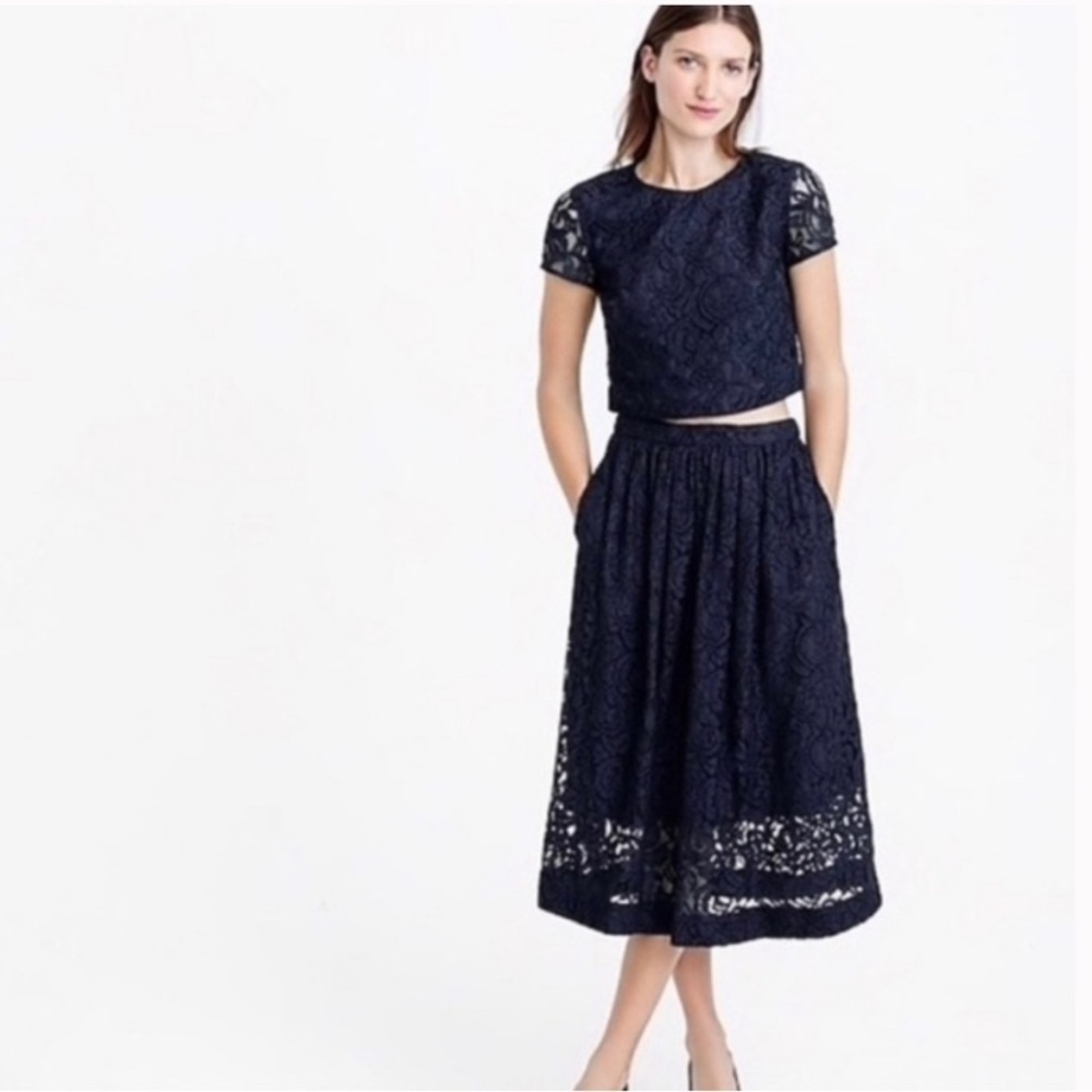 J. Crew High Waisted Navy Lace Skirt, size 00